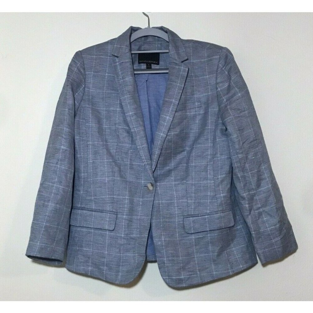 Banana Republic Women's Blazer Blue Plaid Size 8
